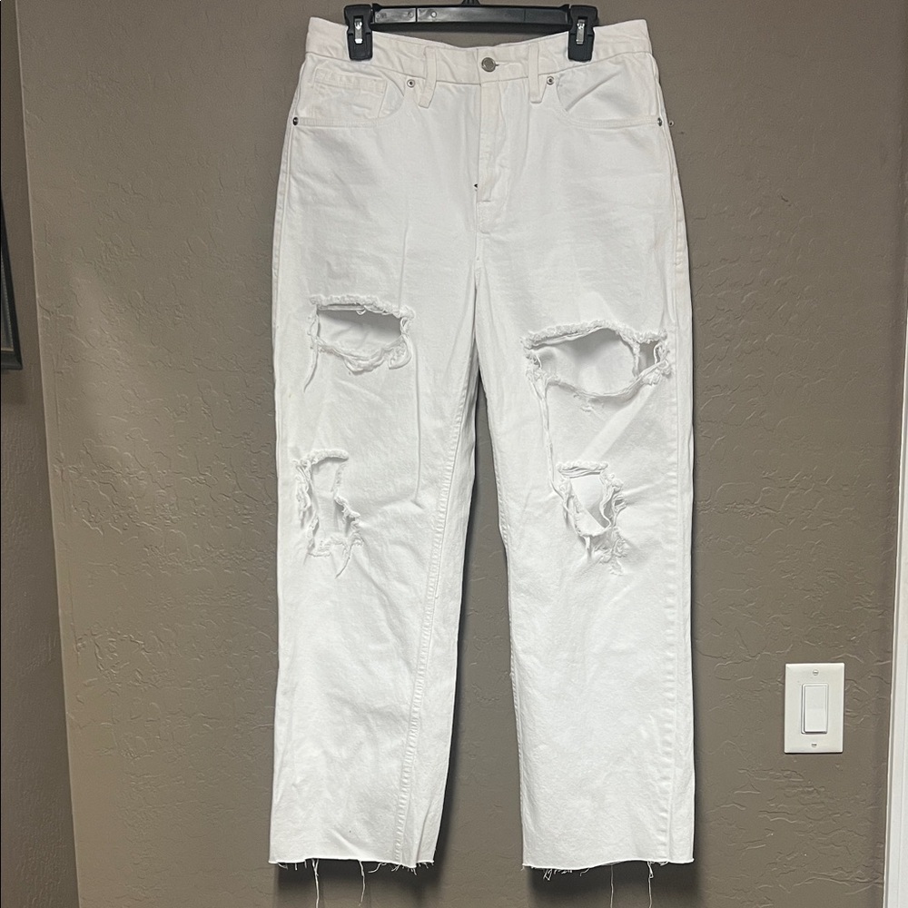 Good American Distressed High-Rise baggy Jeans white - Picture 3 of 8